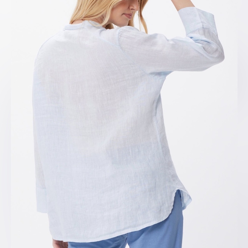 Suzy D Madison Linen V Neck Shirt Blouse Button Up Beach Career Casual Natural - Picture 7 of 13
